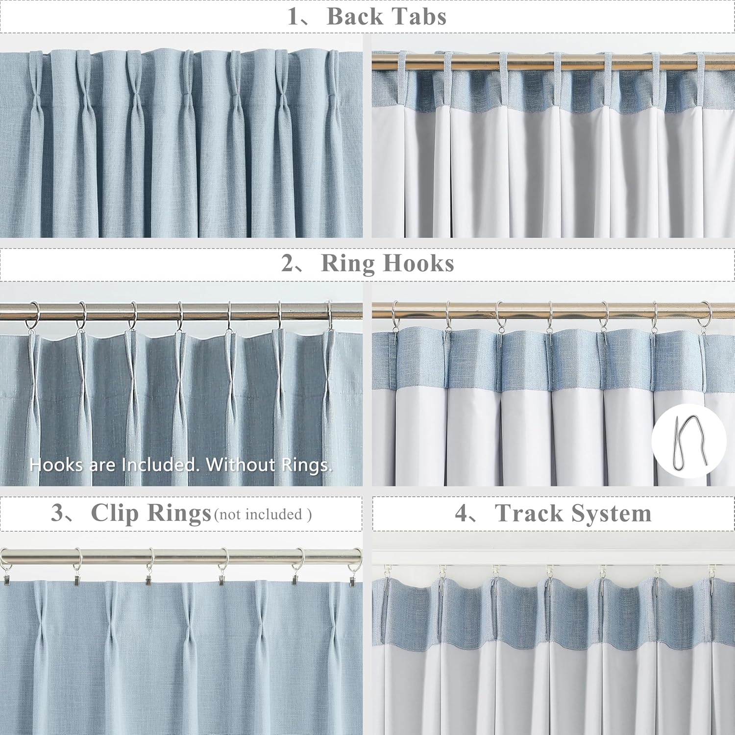 WEST LAKE Dusty Blue Bailey French Pleated Blackout Curtains with Liner 90 Inches Long,Modern Room Darkening Drapes for Bedroom Living Room Patio,Energy Efficient Window Treatment,60 Wx90 L,1 Panel